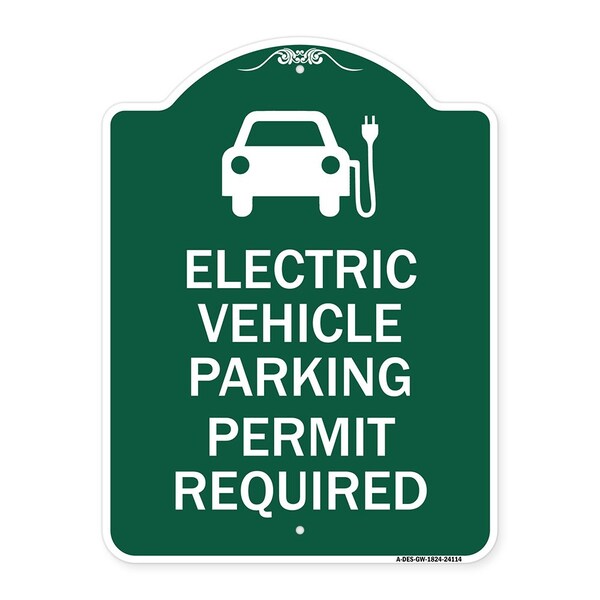 Signmission Electric Vehicle Parking Permit Required With Electric Car Graphic, Green & White, GW-1824-24114 A-DES-GW-1824-24114 - main